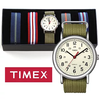 【TIMEX 】天美時復刻Weekender系列手錶年度禮盒組/贈四條帆布錶帶 (綠 TXTUG0117)