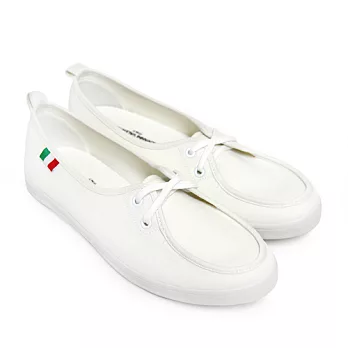 【Pretty】極簡設計綁帶平底休閒帆布鞋23白色