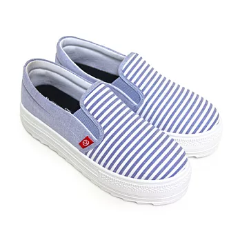 【Pretty】海軍風條紋厚底休閒帆布鞋22.5淺藍