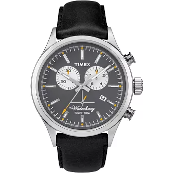 TIMEX 160周年飛越時代計時皮帶腕錶-銀x黑
