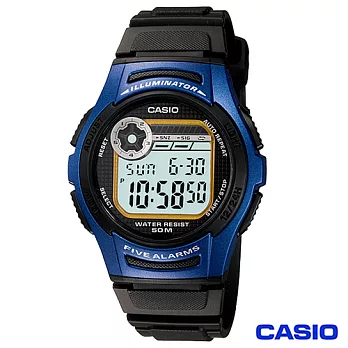 CASIO卡西歐 休閒運動多功能電子錶-黑藍 W-213-2A