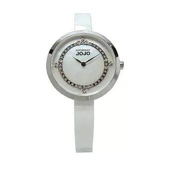 NATURALLY JOJO 鎂光燈焦點晶鑽時尚陶瓷優質腕錶-白貝-JO96874-81F