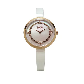 NATURALLY JOJO 鎂光燈焦點晶鑽時尚陶瓷優質腕錶-白+粉紅-JO96874-11R