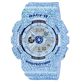 Baby-G 不敗牛仔丹寧系列雙顯新設計時尚優質運動限量腕錶-淺藍-BA-110DC-2A3