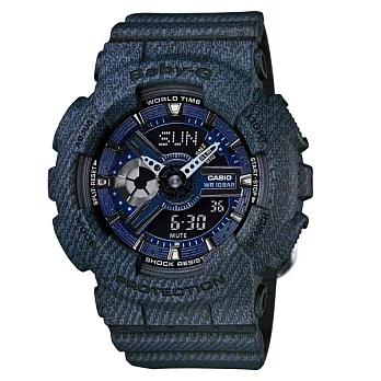 Baby-G 不敗牛仔丹寧系列雙顯新設計時尚優質運動限量腕錶-黑-BA-110DC-2A1