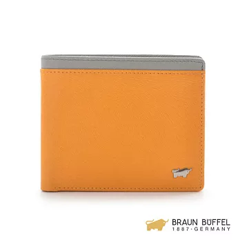 【BRAUN BUFFEL】.德國小金牛 - BERBER系列馬毛壓紋十卡皮夾 -黃/灰