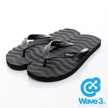 WAVE 3 (男) - 洗衣板 波紋防滑人字夾腳拖鞋 - 黑M黑