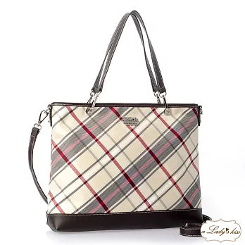 【a Lady ’s真皮】蜜雪兒A4格紋肩背包(優雅米杏)