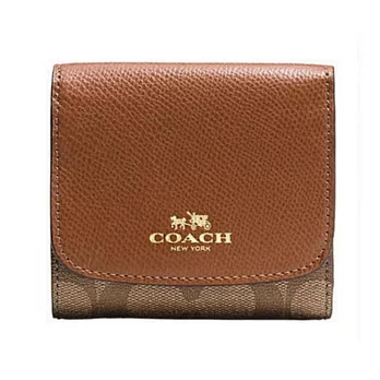 【COACH】LOGO真皮折疊短夾(咖啡53837)