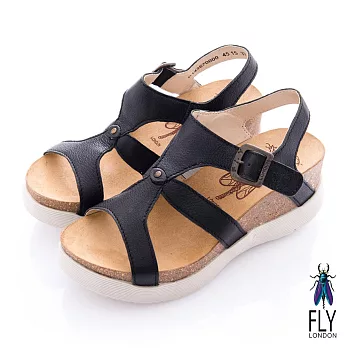 Fly London(女) 女王之夏 縷空鞋面雙層楔型涼鞋 - 墨黑36黑
