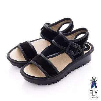 Fly London(女) 法式橫線 厚底扣環涼鞋 - 絨黑36黑