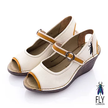 Fly London(女) LADIES 復古魚口娃娃扣環楔型涼鞋 - 米白 36白