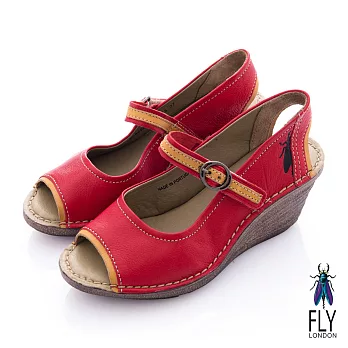 Fly London(女) LADIES 復古魚口娃娃扣環楔型涼鞋 - 辣紅 36紅