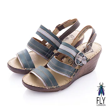 Fly London(女) Summer 平行扣環楔型涼鞋 - 海藍36綠