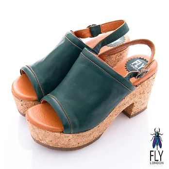 Fly London(女) 南法姑娘 素面木塞高跟涼鞋 - 深綠36綠