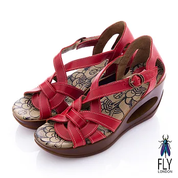 Fly London(女) 編織牛皮 洞力楔型涼鞋 - 紅36紅