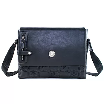 SUNFABLE 品牌壓紋扣式拉鍊設計橫式側背包 52082-1-百搭黑