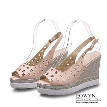 EOWYN．新款魚口鞋釦環雕花坡跟楔型涼鞋EMD04571-68/3色/34-39碼現貨+預購34粉色