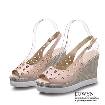 EOWYN.新款魚口鞋釦環雕花坡跟楔型涼鞋EMD04571-68/3色/34-39碼現貨+預購34粉色