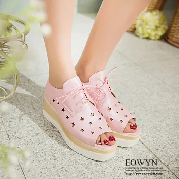 EOWYN.春夏時尚涼鞋雕花系帶厚底鬆糕魚口鞋EMD04598-74/2色/34-39碼現貨+預購34粉色