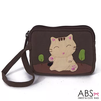 ABS貝斯貓 可愛貓咪拼布雙層拉鍊零錢包 (可可咖) 88-153