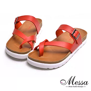 【Messa米莎專櫃女鞋】MIT層次感交叉套趾金屬釦厚底涼拖鞋-紅色35紅色