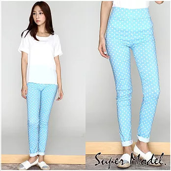 【名模衣櫃】水玉點點 塑型美腿鉛筆褲(M-XXL可選)M藍色