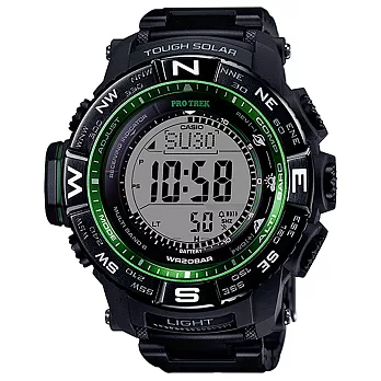 CASIO PRO TREK系列 探索旅程六局電波太陽能錶-綠框黑