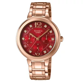 CASIO SHEEN 優雅迷人的耀眼風采時尚優質女士腕錶-玫瑰金-SHE-3048PG-4A