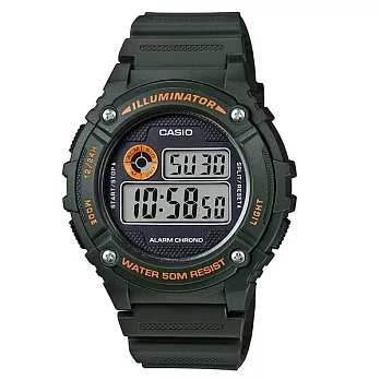 CASIO 新生活運動時尚簡易休閒腕錶-墨綠-W-216H-3B
