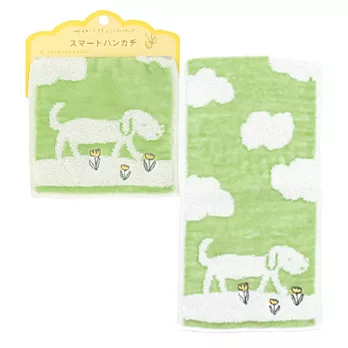 日本製Jogan，繪本風純棉手帕，綠小狗