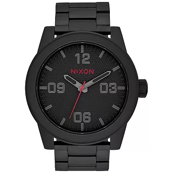 NIXON The CORPORAL SS 曠野風潮時尚運動腕錶-黑x紅針x菱格紋