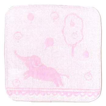 日本製Jogan，繪本風涼感/涼爽棉手帕，粉大象