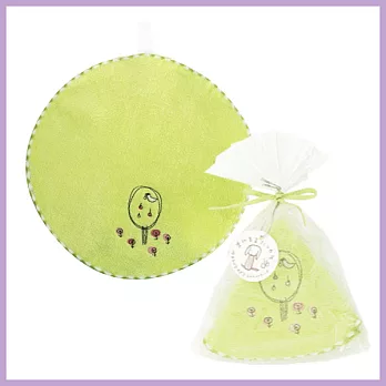 日本製Jogan，繪本風純棉圓毛巾手帕，綠小鳥