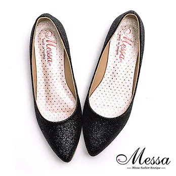 【Messa米莎專櫃女鞋】MIT耀眼金蔥亮片內真皮尖頭低跟包鞋-黑色35黑色