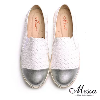 【Messa米莎專櫃女鞋】MIT休閒拼接編織內真皮厚底懶人鞋-白色35白色