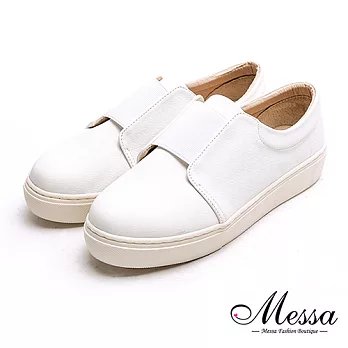 【Messa米莎專櫃女鞋】MIT率性寬帶內真皮厚底休閒鞋-白色35白色