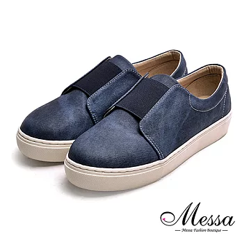 【Messa米莎專櫃女鞋】MIT率性寬帶內真皮厚底休閒鞋-藍色35藍色