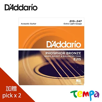 【Tempa】DAddario EJ15/EJ16/EJ26 民謠弦磷青銅 公司貨(兩包入)EJ15