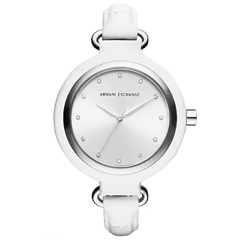 A│X Armani Exchange 氣質尤物晶鑽皮帶腕錶-銀x皮帶白