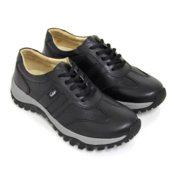 ◤Green Phoenix◥悠閒極簡素面綁帶全真皮厚底女休閒鞋5.5黑色