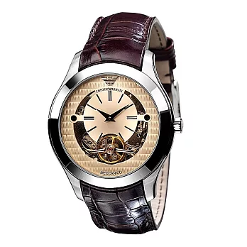 【EMPORIO ARMANI】復古鏤空機械錶(AR4641)/44mm