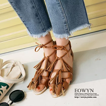 EOWYN.英倫學院風拉鏈流蘇系帶休閒平底羅馬涼鞋EMD04722-62/3色/34-39碼現貨+預購34黃色