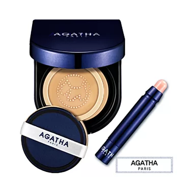 AGATHA 璦嘉莎 亮膚蜜粉餅遮瑕透白 BB霜+唇膏（組合版）藍色