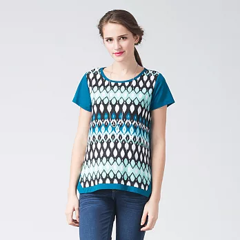 【INF】圖騰印花前短後長柔棉上衣15118S綠圖騰