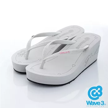 WAVE 3 (女) - 6公分前高後高 品牌LOGO超高底人字拖鞋 - 素灰S灰色