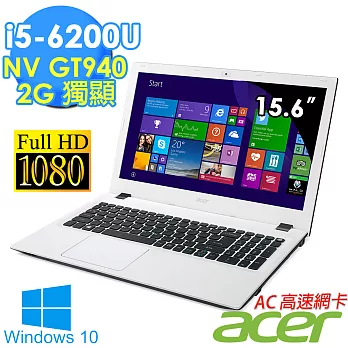 【Acer】Aspire E5 15.6吋 i5-6200U 2G獨顯 FHD Win10筆電(E5-574G-53TC/521D)(白/紅)-潔白