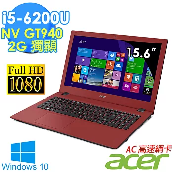 【Acer】Aspire E5 15.6吋 i5-6200U 2G獨顯 FHD Win10筆電(E5-574G-53TC/521D)(白/紅)-艷紅