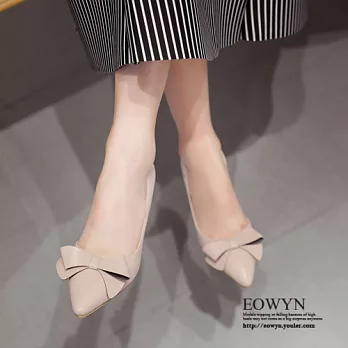 EOWYN.時尚新款蝴蝶結側空細跟中跟尖頭包鞋EMD04751-55/3色/34-39碼現貨+預購34粉色