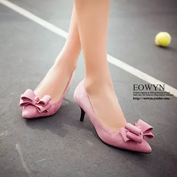 EOWYN.性感時尚蝴蝶結淺口細跟中跟尖頭包鞋EMD04753-47/3色/34-39碼現貨+預購34粉色